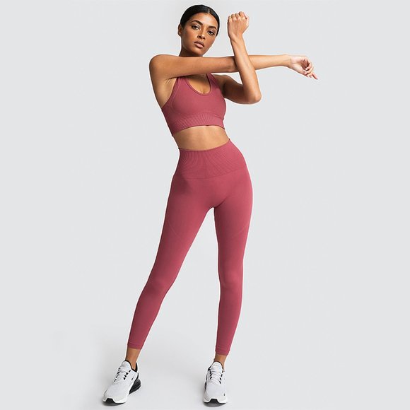 2 Piece Seamless Workout Set - Pink - Picture 1 of 2